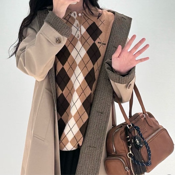 Miu Miu Reversible single-breasted twill and houndstooth check trench coat It36 - Picture 7 of 7